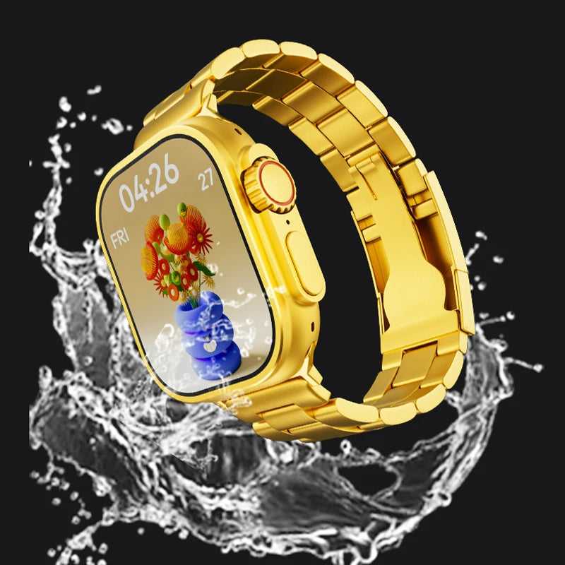 صورة ساعة ذكية Zambeel Gold Ultra بتصميم أنيق وحزام معدني - الساعات الذكية والإكسسوارات