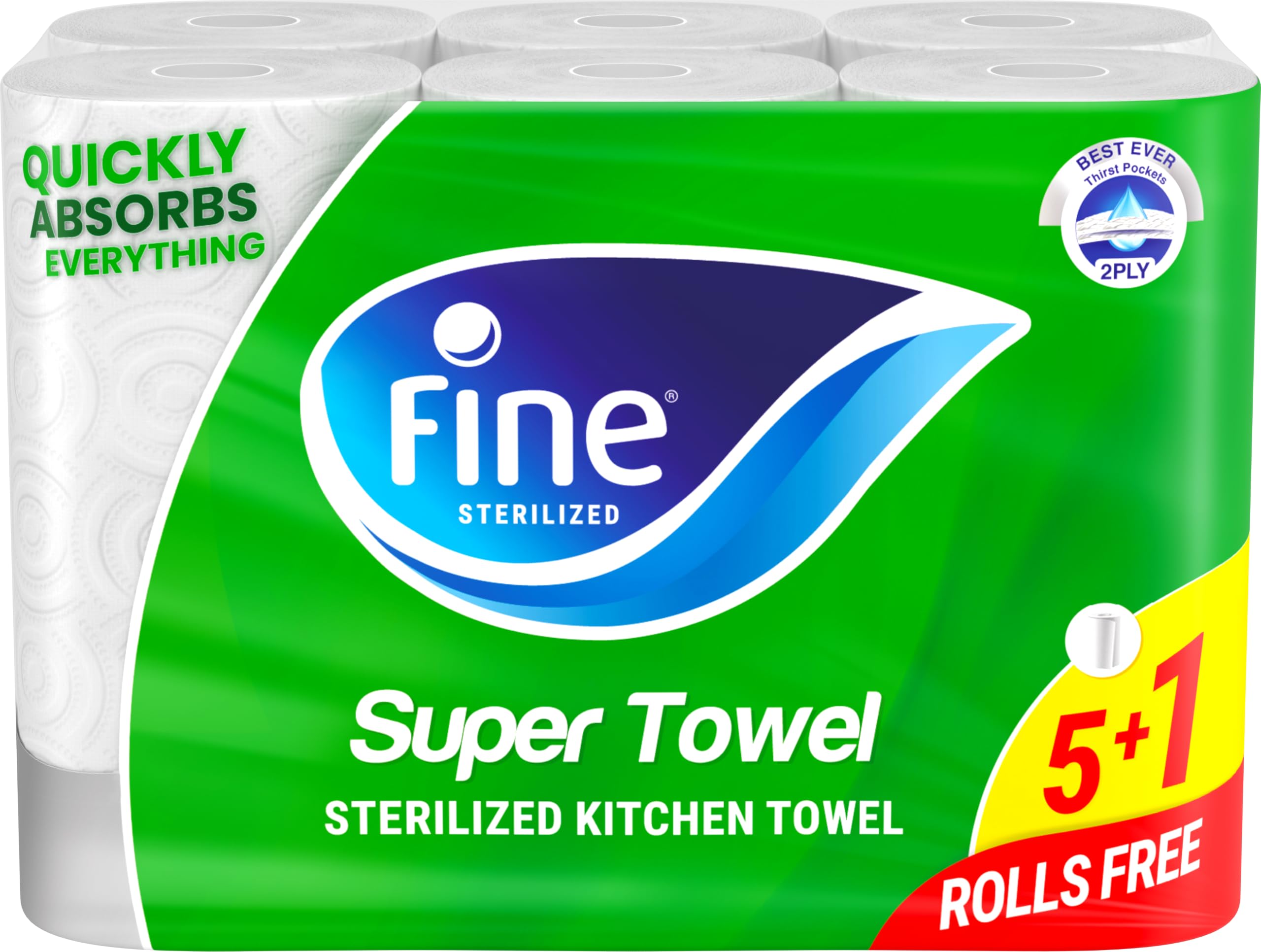 صورة مناديل مطبخ فاين - رول مناديل ورقية قطعتين، عبوة من 6 رول