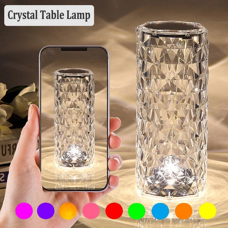 صورة أباجورة كريستال LED من رؤوف بتصميم أنيق وإضاءة ملونة