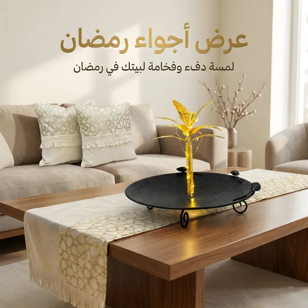 صورة عرض ديكور رمضان رانر و2 كفر كوشن وتمرية مضيئة