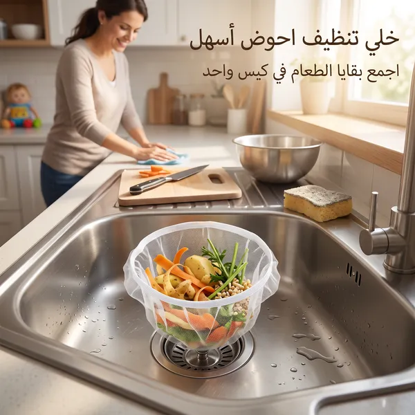 صورة حامل ومصفاة بقايا الطعام لحوض المطبخ مع 200 كيس شبكي