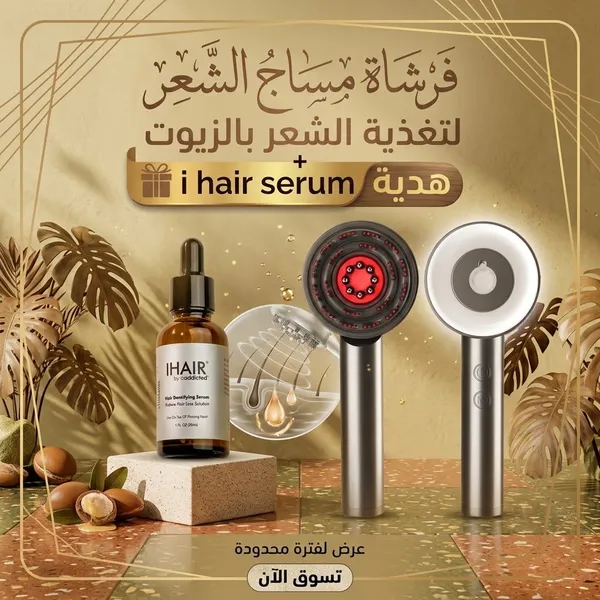 صورة فرشاة مساج الشعر وتوزيع الزيوت مع سيروم IHAIR هدية