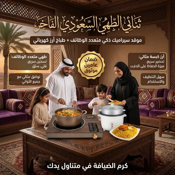 صورة ثنائي الطهي: موقد كهربائي 3500 واط وطباخة أرز 0.6 لتر - المنزل والمطبخ